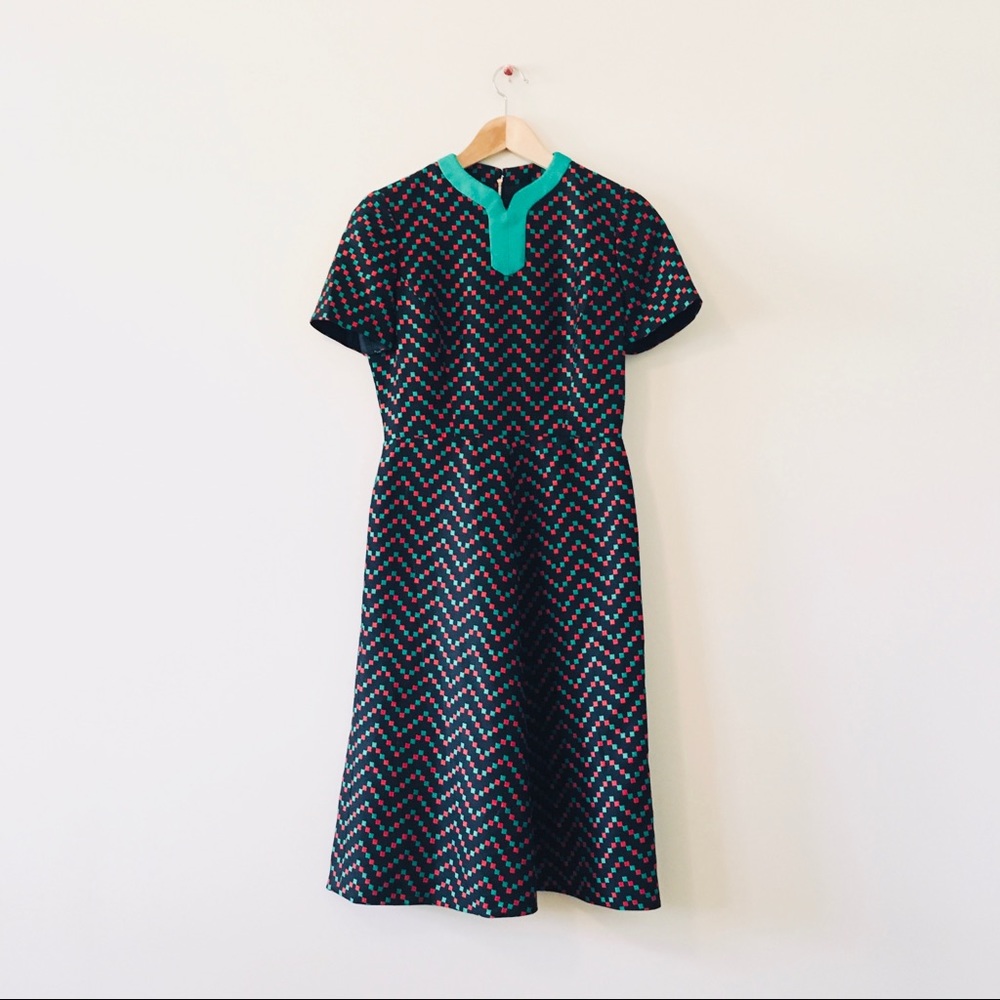 Vintage 1960s 60s Saks Fifth Avenue square dot dress small